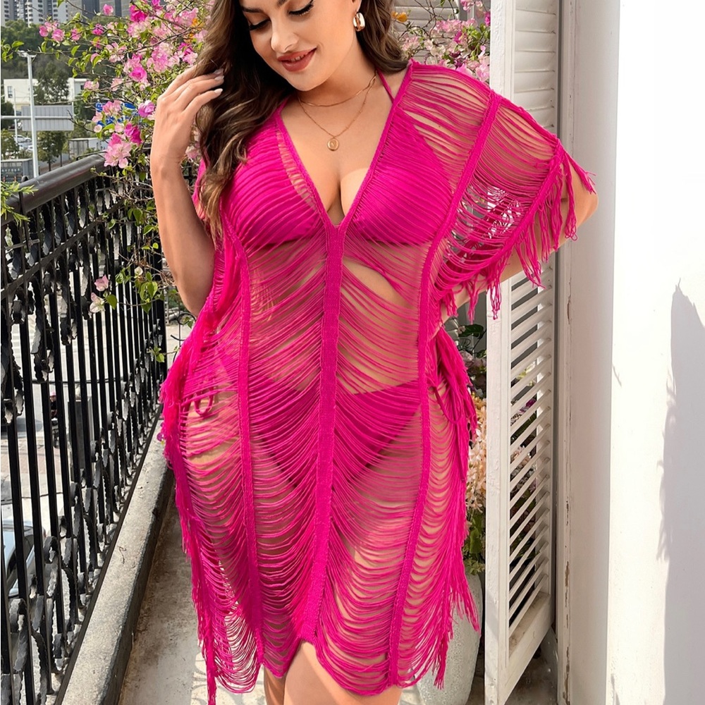 Hot pink slit cover up